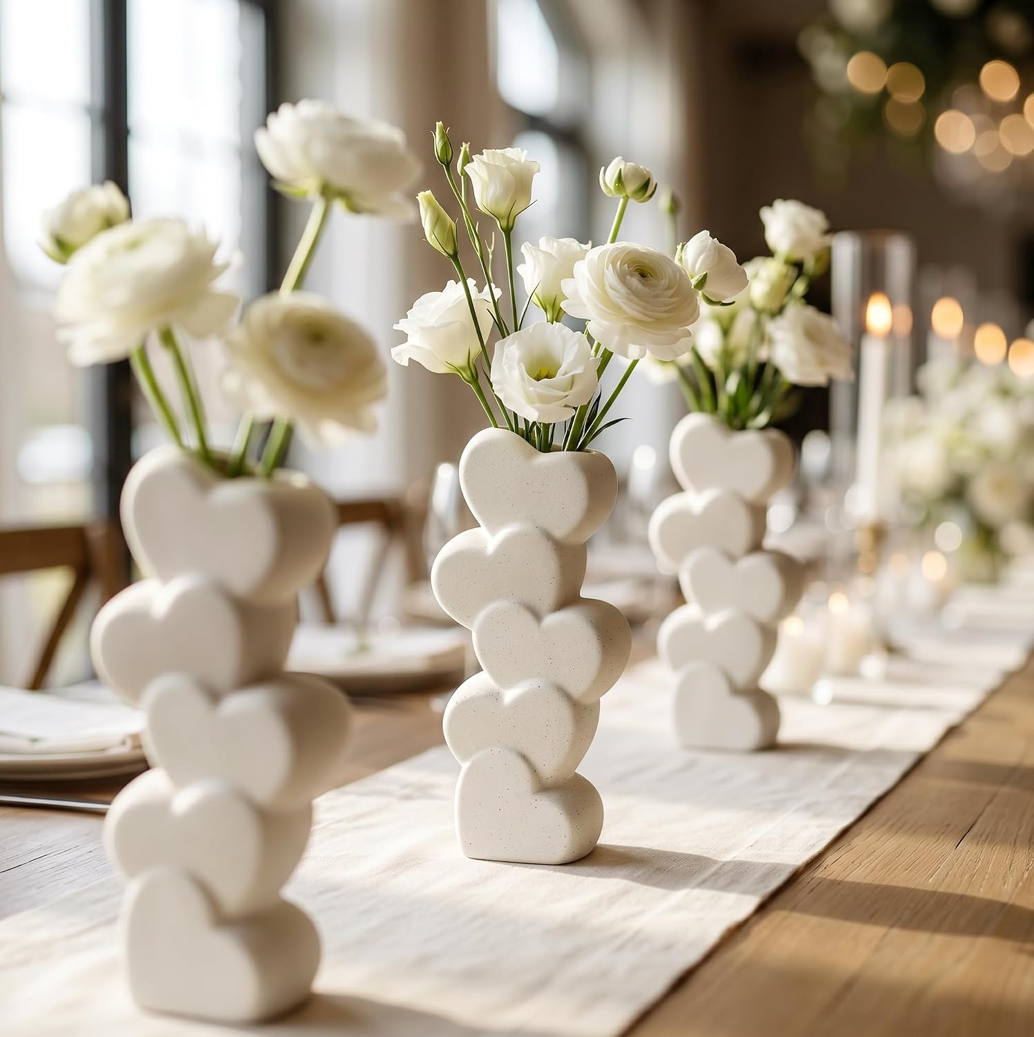 Modern Aesthetic Stacked Heart Vase, White Ceramic Flower Vase, Minimalist Decorative Vase for Boho Farmhouse Living Room Bedroom Office