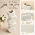Modern Aesthetic Stacked Heart Vase, White Ceramic Flower Vase, Minimalist Decorative Vase for Boho Farmhouse Living Room Bedroom Office