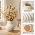 White Ceramic Vase, Modern Ribbed Flower Vase for Pampas Grass (Off White) | Cream Beige Wavy Decorative Vase, Boho Table Centerpiece for Living Room, Minimalist Ceramic Flowerpot, Dried Flowers Decor