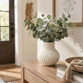 White Ceramic Vase, Modern Ribbed Flower Vase for Pampas Grass (Off White) | Cream Beige Wavy Decorative Vase, Boho Table Centerpiece for Living Room, Minimalist Ceramic Flowerpot, Dried Flowers Decor