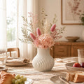 White Ceramic Vase, Modern Ribbed Flower Vase for Pampas Grass (Off White) | Cream Beige Wavy Decorative Vase, Boho Table Centerpiece for Living Room, Minimalist Ceramic Flowerpot, Dried Flowers Decor