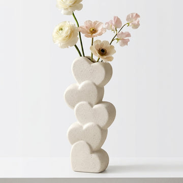 Modern Aesthetic Stacked Heart Vase, White Ceramic Flower Vase